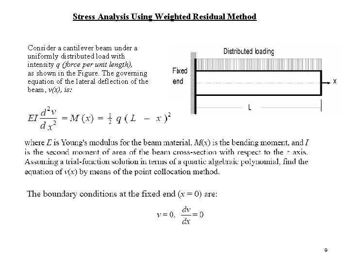 Stress Analysis Using Weighted Residual Method Consider a cantilever beam under a uniformly distributed