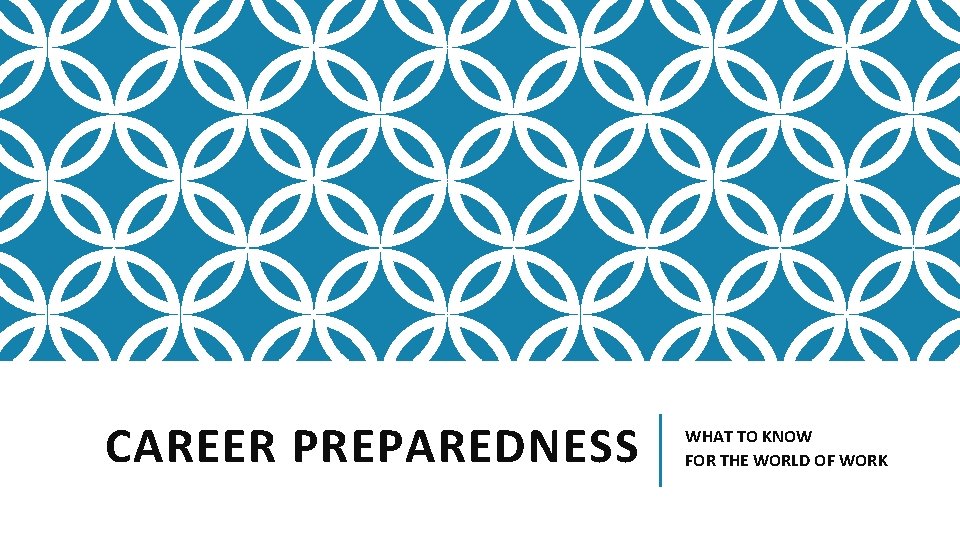 CAREER PREPAREDNESS WHAT TO KNOW FOR THE WORLD OF WORK 