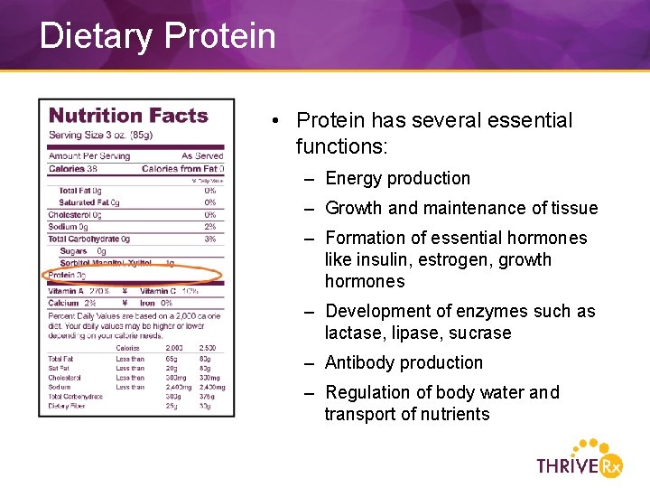 Dietary Protein • Protein has several essential functions: – Energy production – Growth and