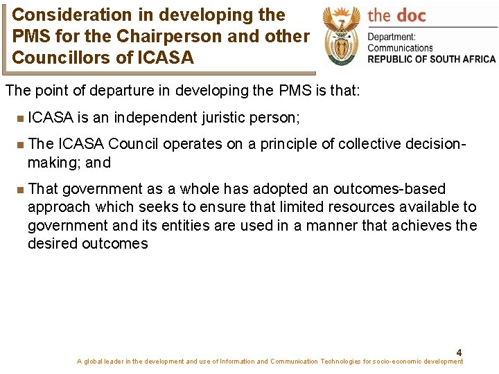 Consideration in developing the PMS for the Chairperson and other Councillors of ICASA The