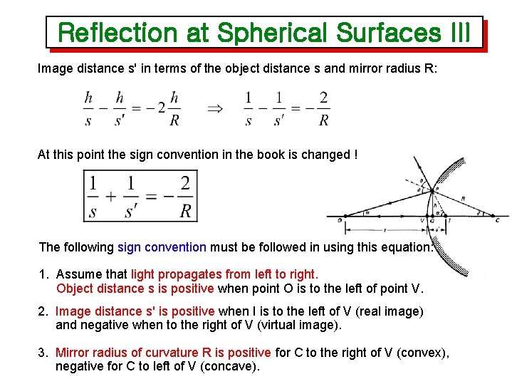 Reflection at Spherical Surfaces III Image distance s' in terms of the object distance