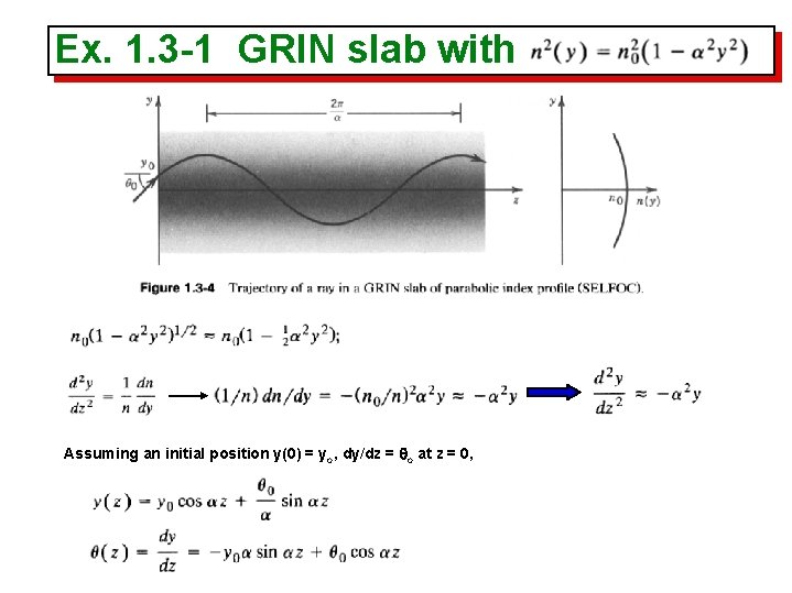Ex. 1. 3 -1 GRIN slab with Assuming an initial position y(0) = yo,