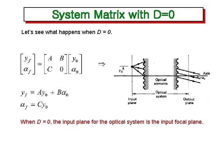 System Matrix with D=0 Let’s see what happens when D = 0. When D