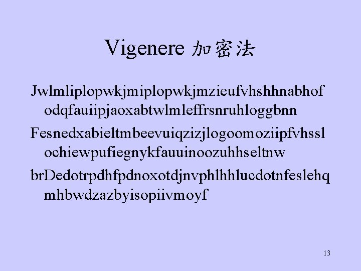 Vigenere 加密法 Jwlmliplopwkjmzieufvhshhnabhof odqfauiipjaoxabtwlmleffrsnruhloggbnn Fesnedxabieltmbeevuiqzizjlogoomoziipfvhssl ochiewpufiegnykfauuinoozuhhseltnw br. Dedotrpdhfpdnoxotdjnvphlhhlucdotnfeslehq mhbwdzazbyisopiivmoyf 13 