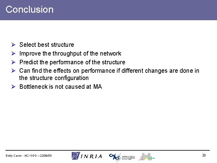 Conclusion Ø Ø Select best structure Improve throughput of the network Predict the performance