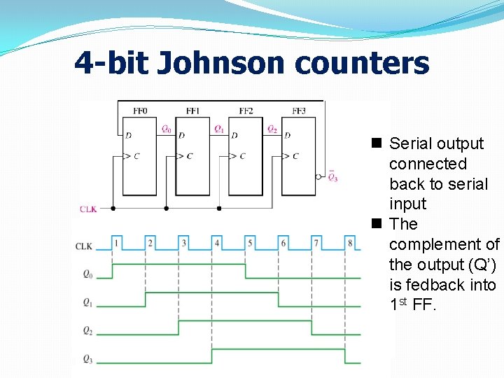 4 -bit Johnson counters n Serial output connected back to serial input n The