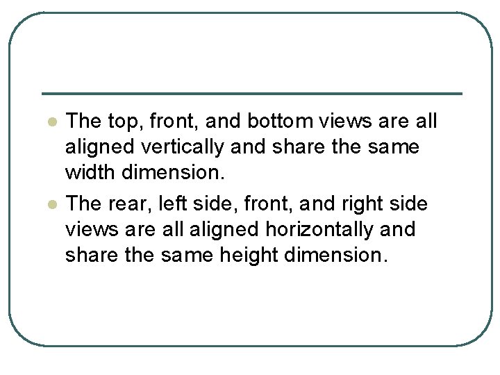 l l The top, front, and bottom views are all aligned vertically and share