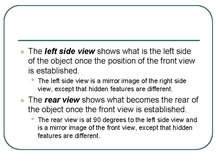 l The left side view shows what is the left side of the object