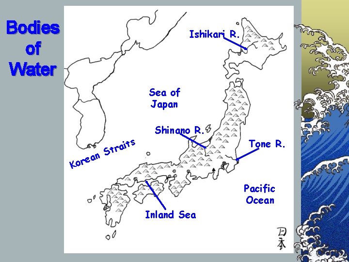 Bodies of Water Ishikari R. Sea of Japan s ean r o K Shinano