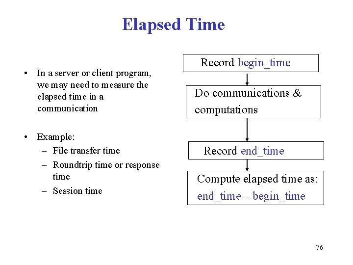 Elapsed Time • In a server or client program, we may need to measure