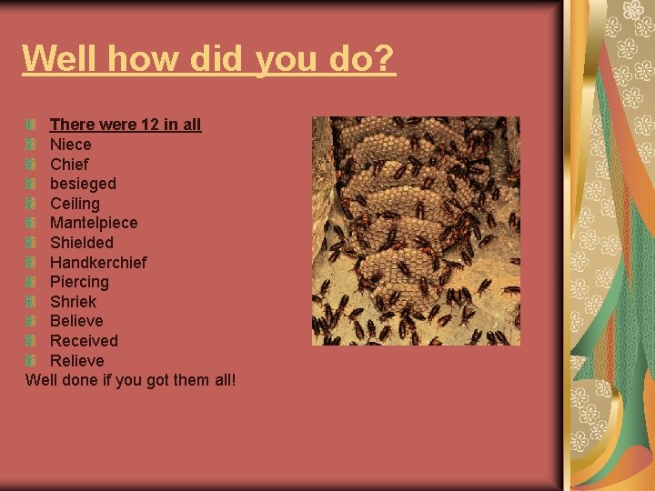 Well how did you do? There were 12 in all Niece Chief besieged Ceiling