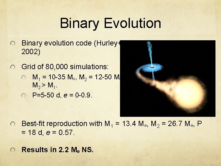 Binary Evolution Binary evolution code (Hurley+ 2002) Grid of 80, 000 simulations: M 1