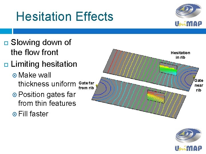 Hesitation Effects Slowing down of the flow front Limiting hesitation wall thickness uniform Position