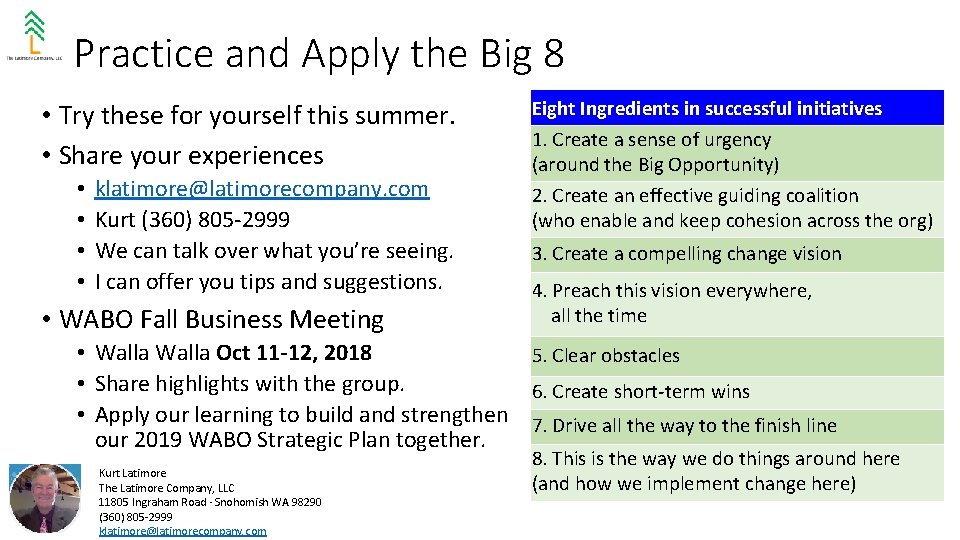Practice and Apply the Big 8 • Try these for yourself this summer. •
