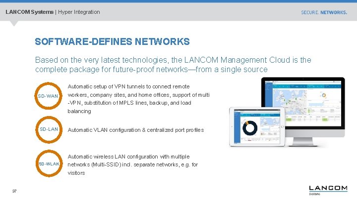 LANCOM Systems | Hyper Integration SOFTWARE-DEFINES NETWORKS Based on the very latest technologies, the