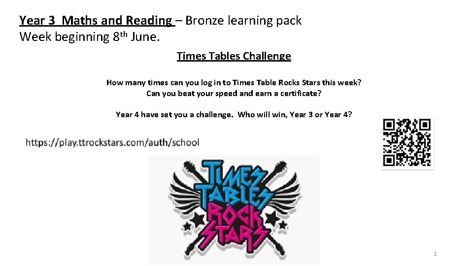 Year 3 Maths and Reading – Bronze learning pack Week beginning 8 th June.