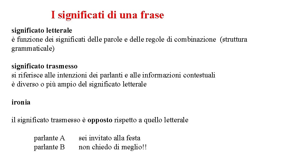 I significati di una frase significato letterale è funzione dei significati delle parole e