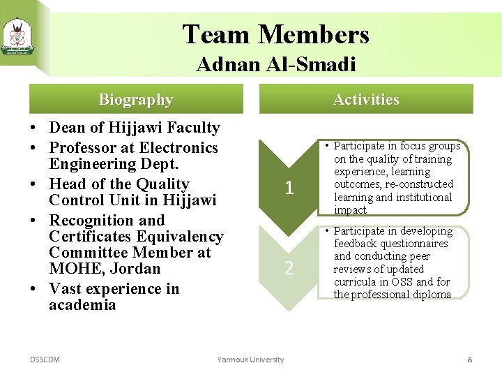 Team Members Adnan Al-Smadi Biography Activities • Dean of Hijjawi Faculty • Professor at