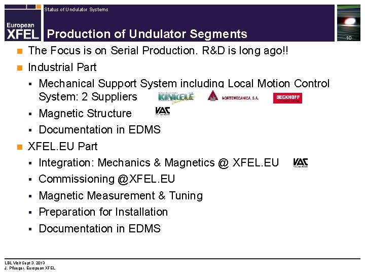 Status of Undulator Systems Production of Undulator Segments The Focus is on Serial Production.