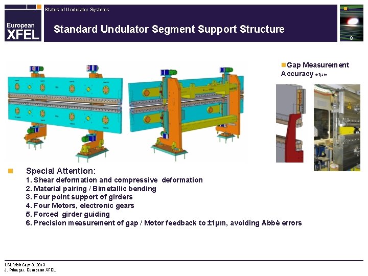 Status of Undulator Systems n 8 Standard Undulator Segment Support Structure 8 n. Gap