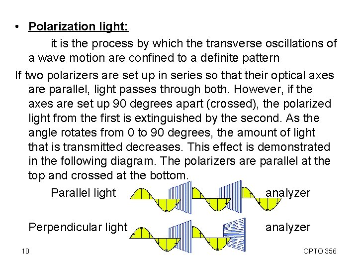  • Polarization light: it is the process by which the transverse oscillations of