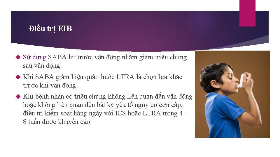 Điều trị EIB Sử dụng SABA hít trước vận động nhằm giảm triệu chứng