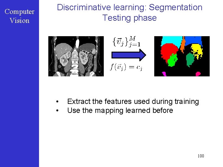 Computer Vision Discriminative learning: Segmentation Testing phase • • Extract the features used during