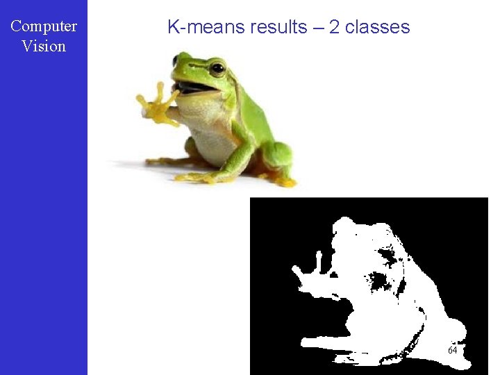 Computer Vision K-means results – 2 classes 64 