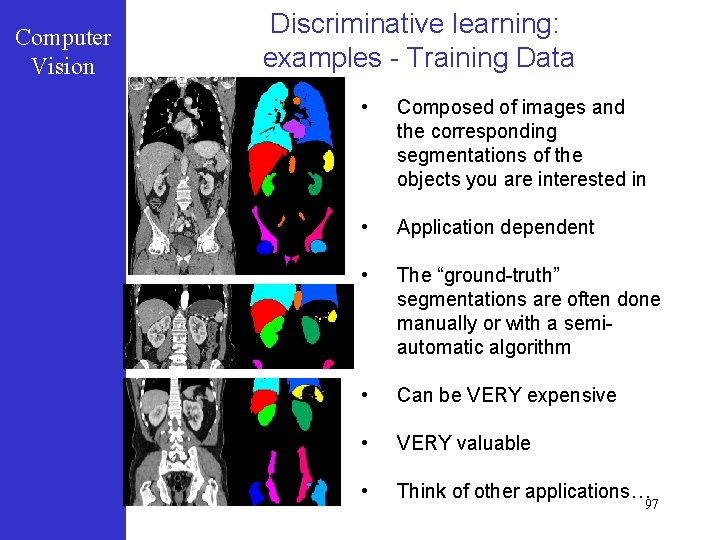 Computer Vision Discriminative learning: examples - Training Data • Composed of images and the