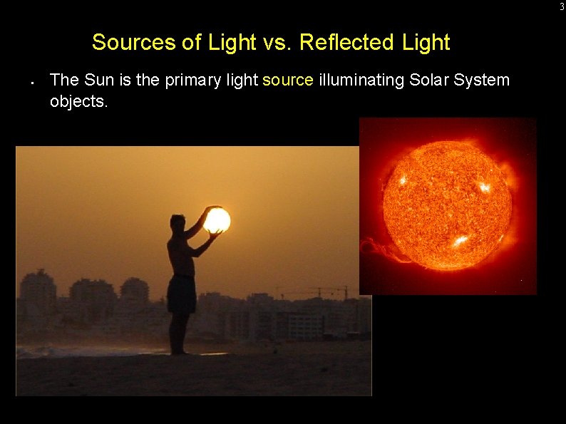 3 Sources of Light vs. Reflected Light • The Sun is the primary light 3 Sources of Light vs. Reflected Light • The Sun is the primary light