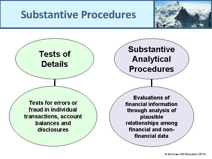 Substantive Procedures Tests of Details Tests for errors or fraud in individual transactions, account