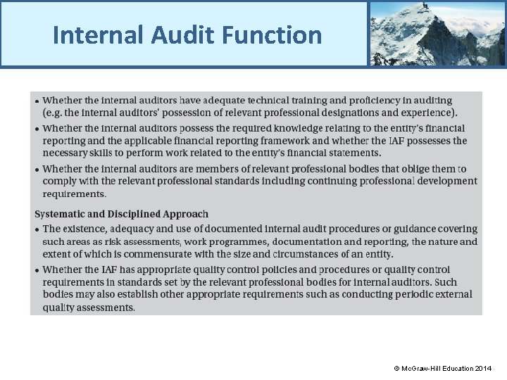 Internal Audit Function © Mc. Graw-Hill Education 2014 