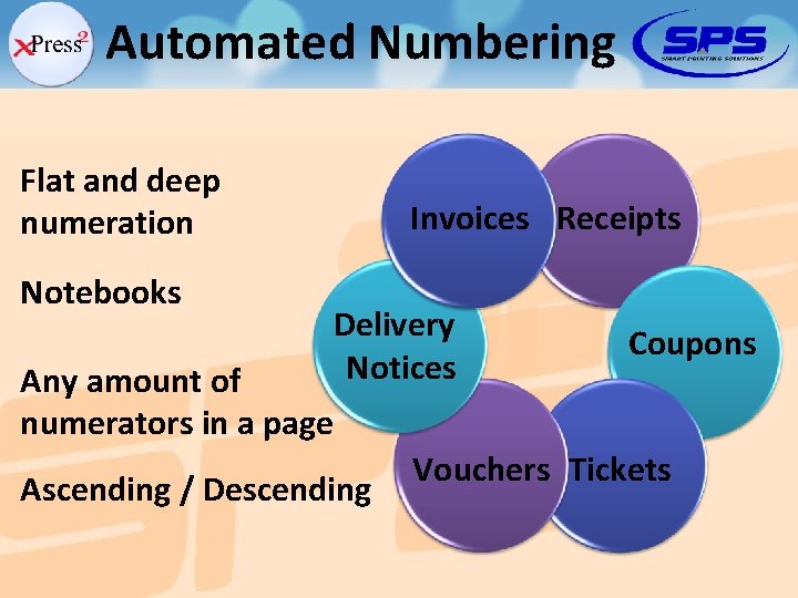 Automated Numbering Flat and deep numeration Notebooks Invoices Receipts Delivery Notices Any amount of