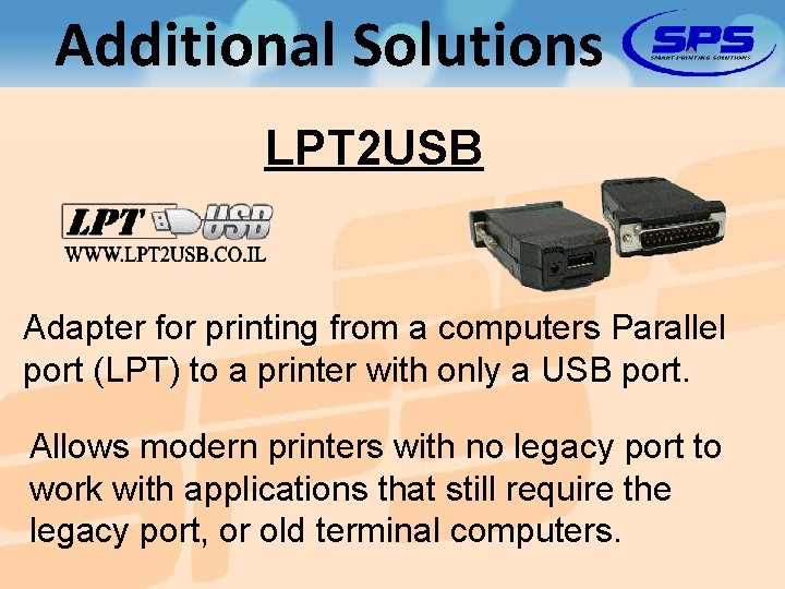 Additional Solutions LPT 2 USB Adapter for printing from a computers Parallel port (LPT)