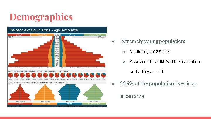 Demographics ● Extremely young population: ○ Median age of 27 years ○ Approximately 28.