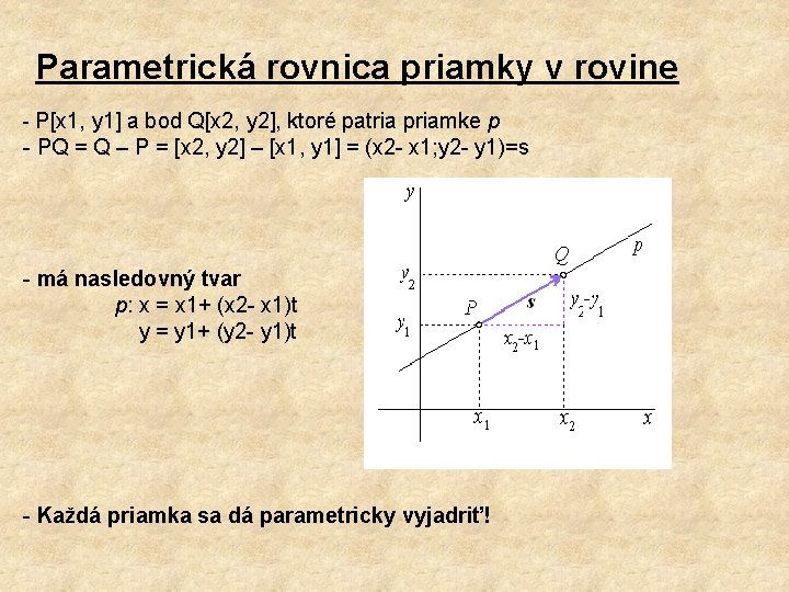 Parametrická rovnica priamky v rovine P[x 1, y 1] a bod Q[x 2, y
