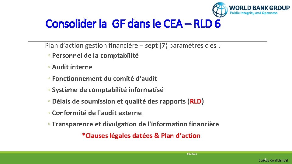 Consolider la GF dans le CEA – RLD 6 Plan d’action gestion financière –