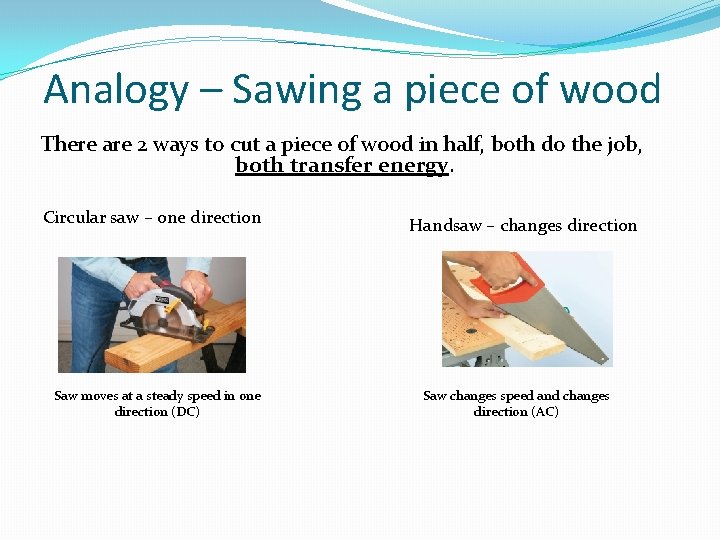 Analogy – Sawing a piece of wood There are 2 ways to cut a