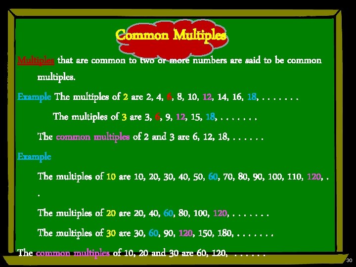 Common Multiples that are common to two or more numbers are said to be