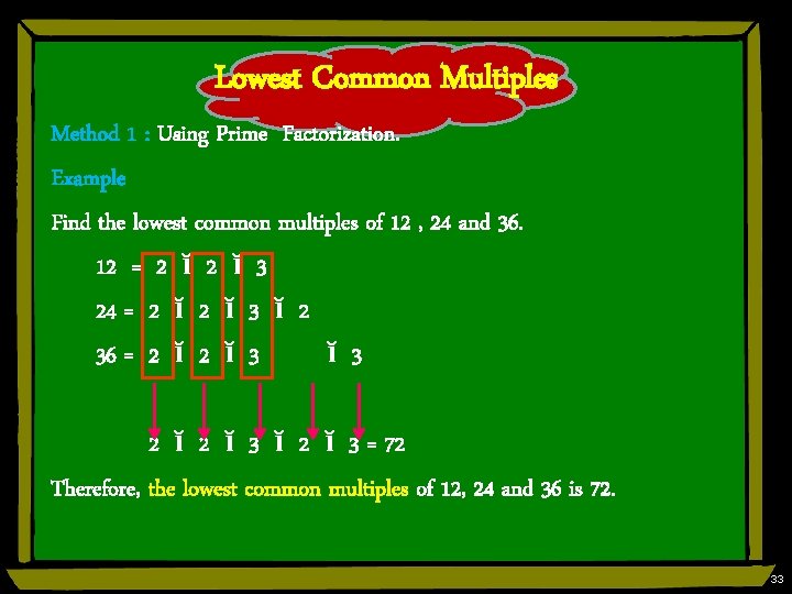 Lowest Common Multiples Method 1 : Using Prime Factorization. Example Find the lowest common