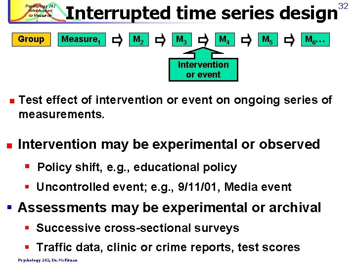 Psychology 242 Introduction to Research Group Interrupted time series design Measure 1 M 2