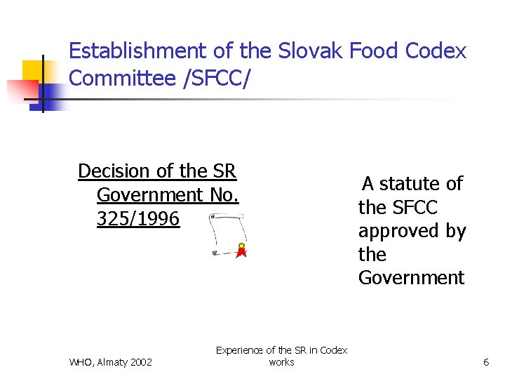 Establishment of the Slovak Food Codex Committee /SFCC/ Decision of the SR Government No.
