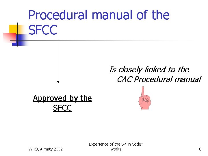 Procedural manual of the SFCC Is closely linked to the CAC Procedural manual Approved