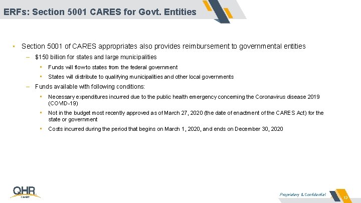 ERFs: Section 5001 CARES for Govt. Entities • Section 5001 of CARES appropriates also
