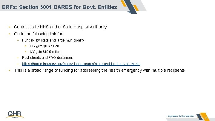 ERFs: Section 5001 CARES for Govt. Entities • Contact state HHS and or State