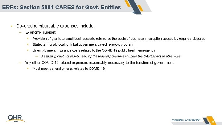 ERFs: Section 5001 CARES for Govt. Entities • Covered reimbursable expenses include: – Economic