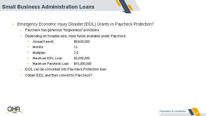 Small Business Administration Loans • Emergency Economic Injury Disaster (EIDL) Grants vs Paycheck Protection?