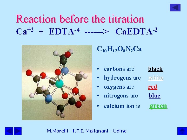 Reaction before the titration Ca+2 + EDTA-4 ------> Ca. EDTA-2 C 10 H 12