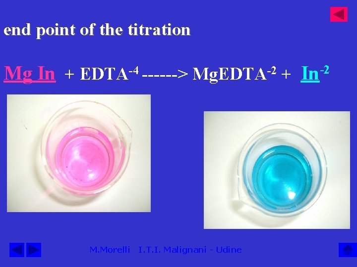 end point of the titration Mg In + EDTA-4 ------> Mg. EDTA-2 + In-2