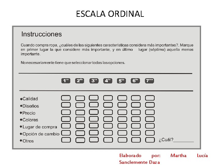 ESCALA ORDINAL Elaborado por: Sanclemente Daza Martha Lucía 
